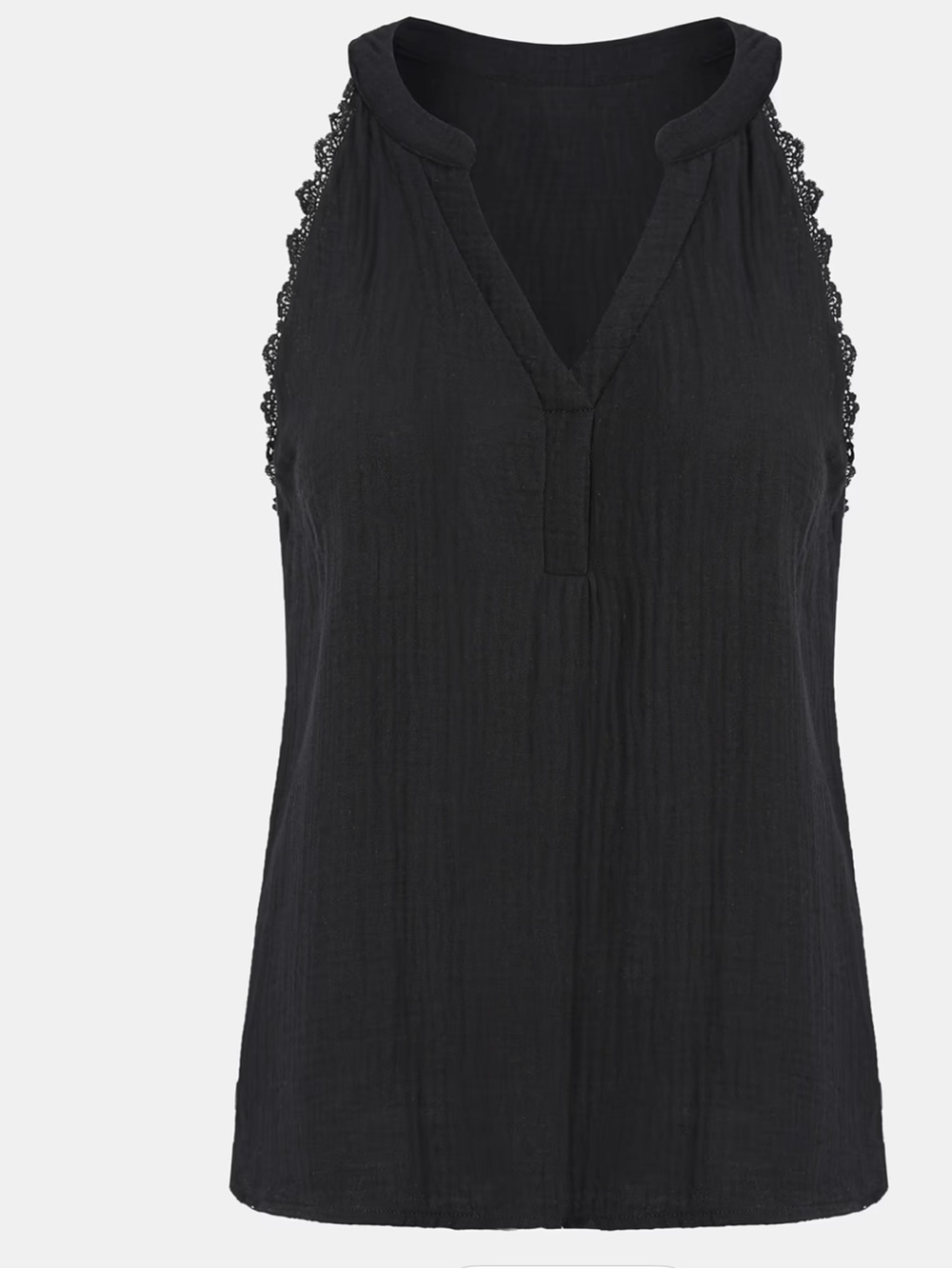 NWT Cupshe 100% Cotton Black V- Neck Sleeveless Top With Lace Trim Size S